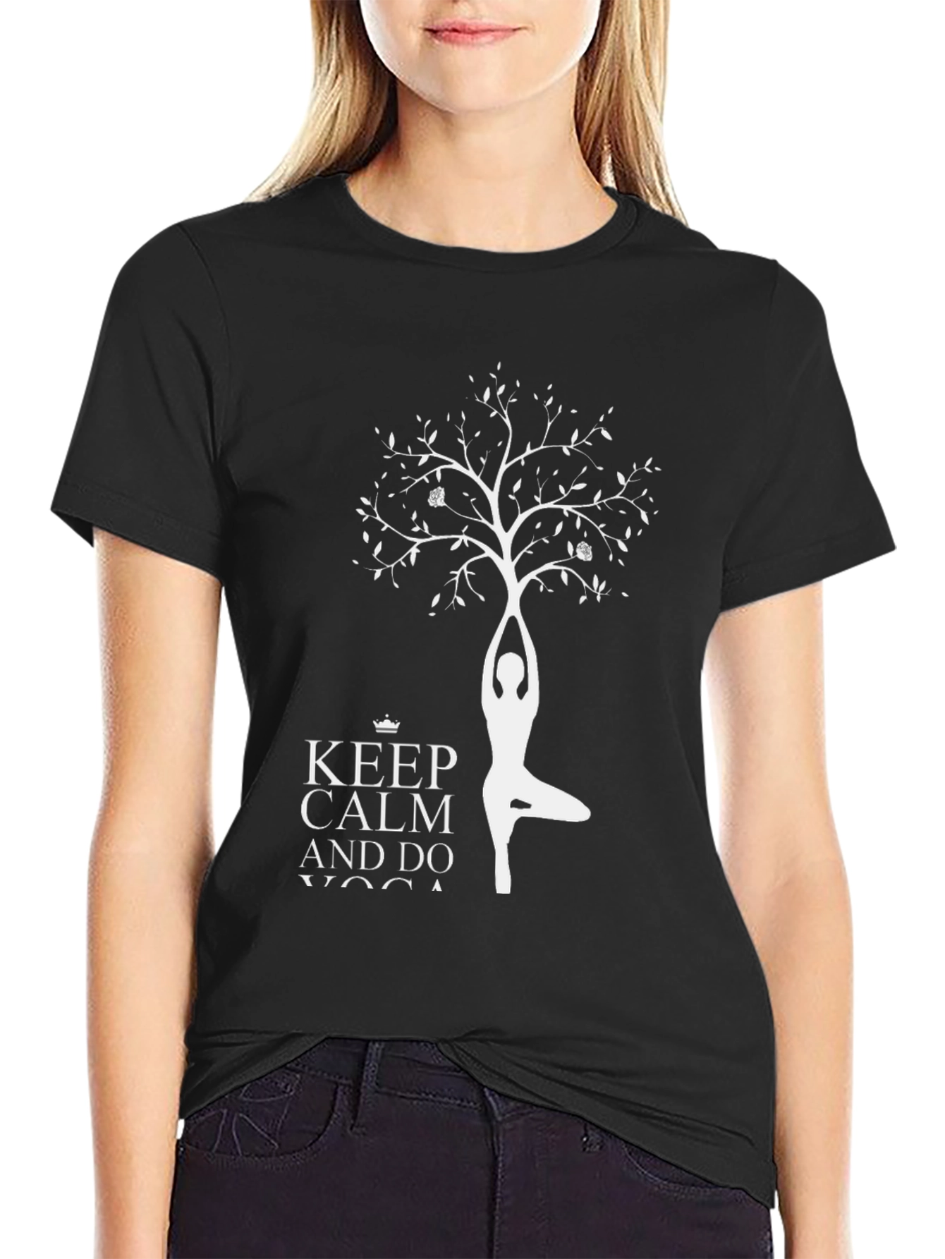 Black Yoga Tree T-Shirt - Keep Calm and Do Yoga Tee view 2