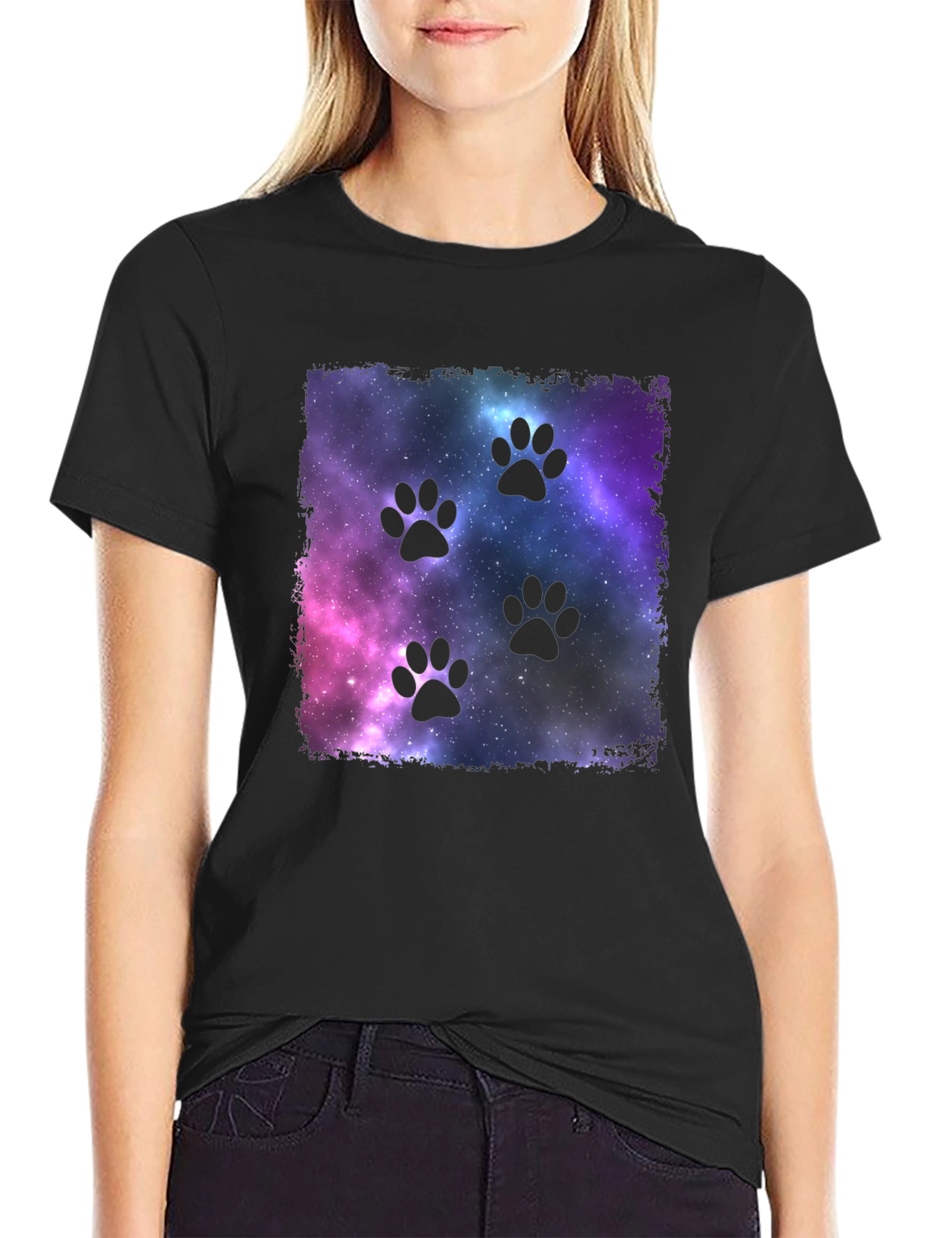 Black Galaxy Paw Print T-Shirt view 2