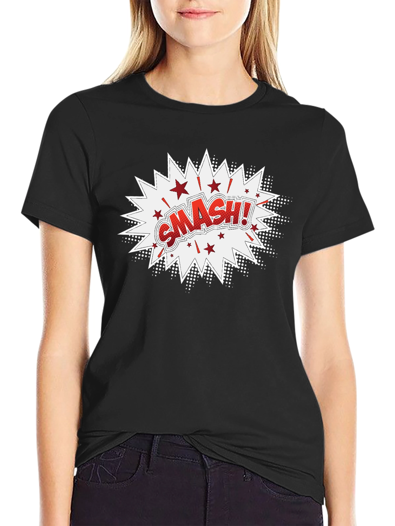 Black Smash! Graphic Print Black T-Shirt view 2