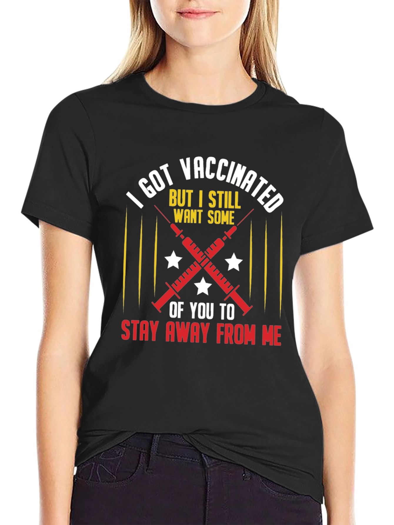 Black I Got Vaccinated T-Shirt: Stay Away From Me! view 2