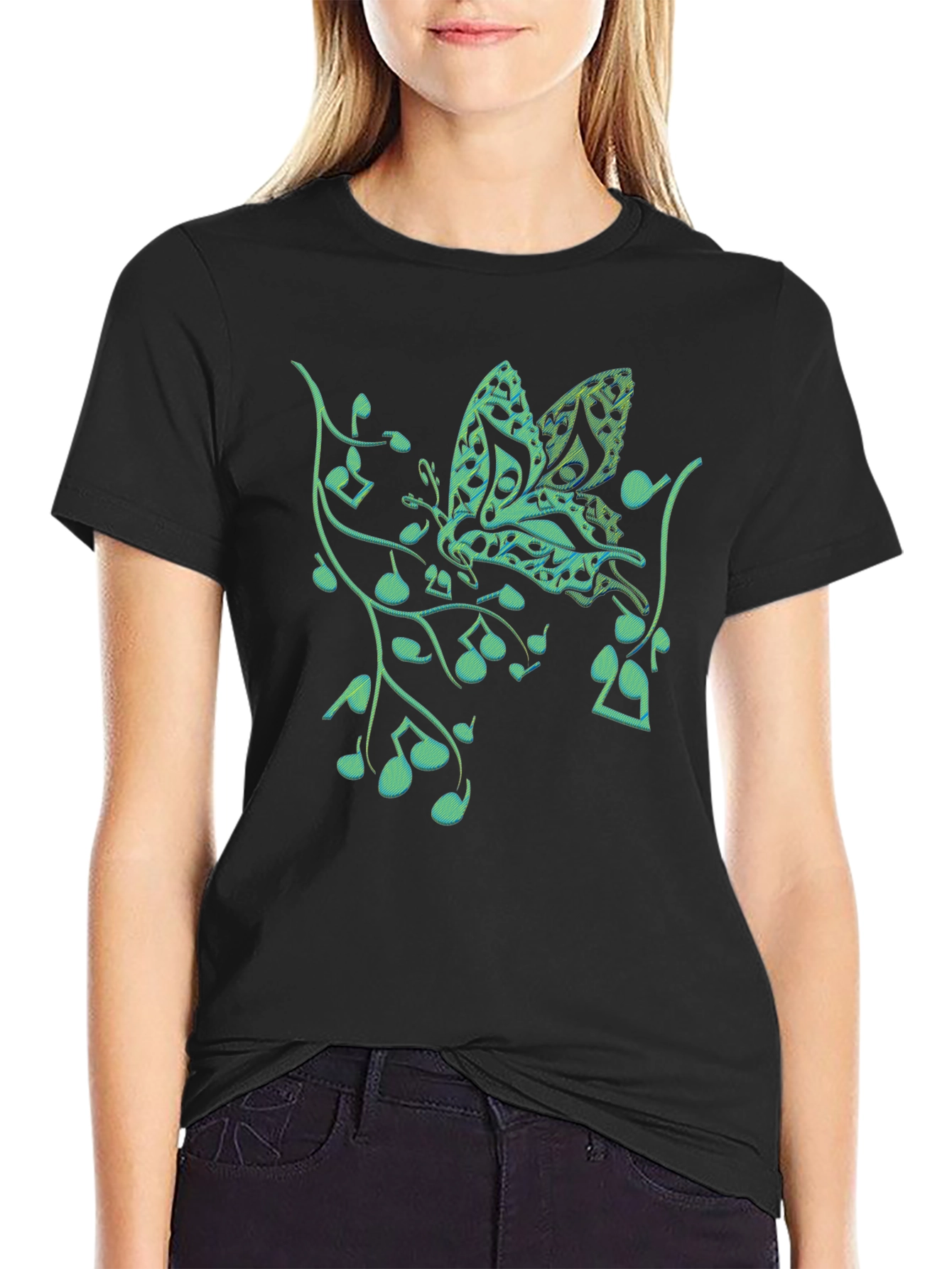Black Music Butterfly Graphic T-Shirt view 2