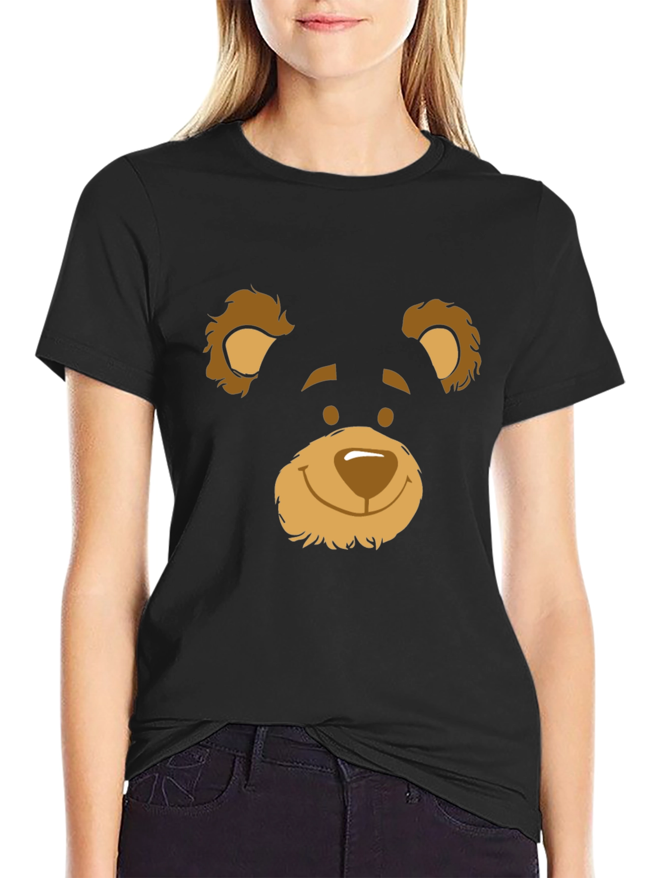 Black Black T-Shirt with Bear Face Graphic view 2