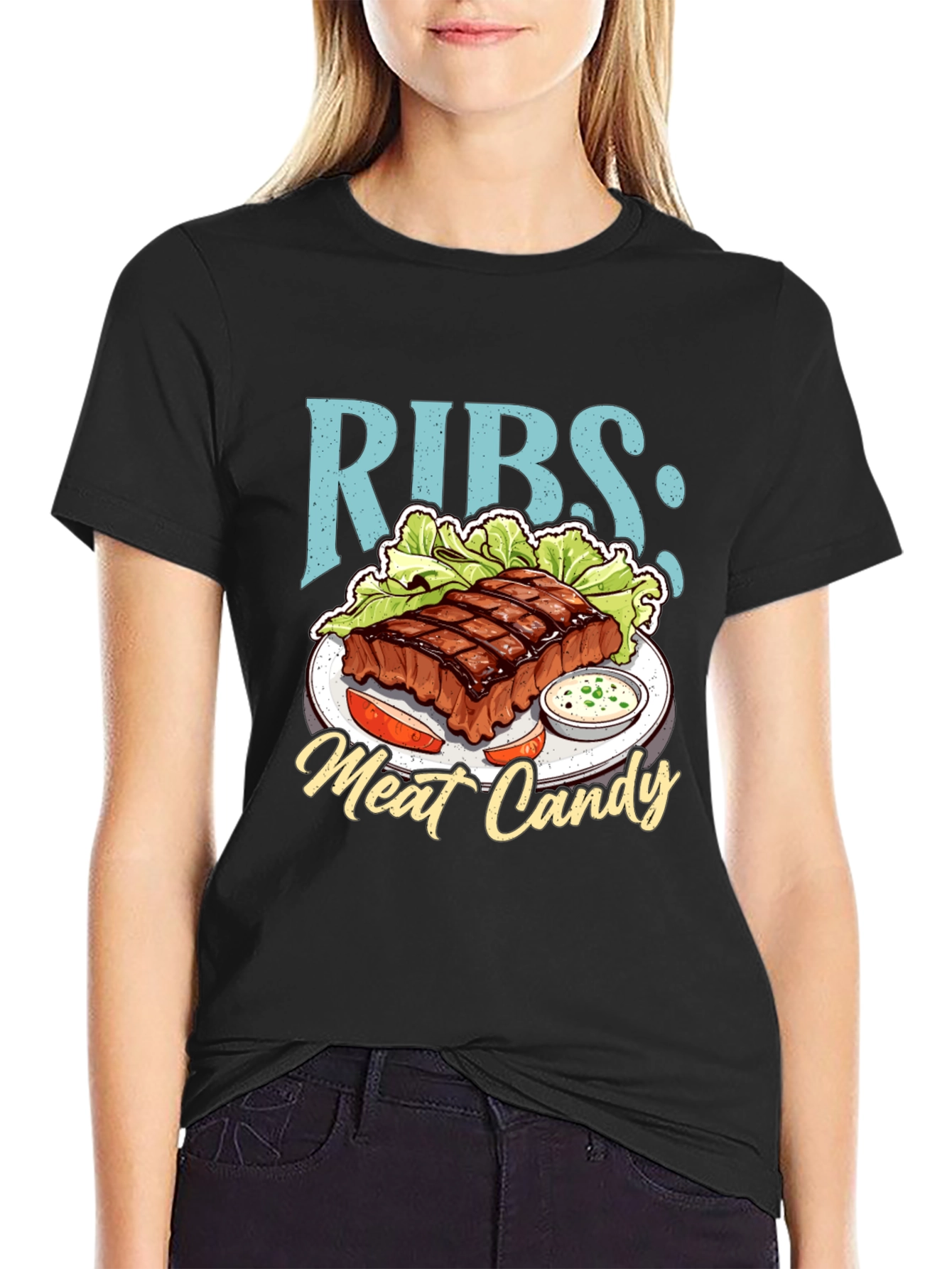 Black RIBS: Meat Candy T-Shirt - BBQ Lover Tee view 2