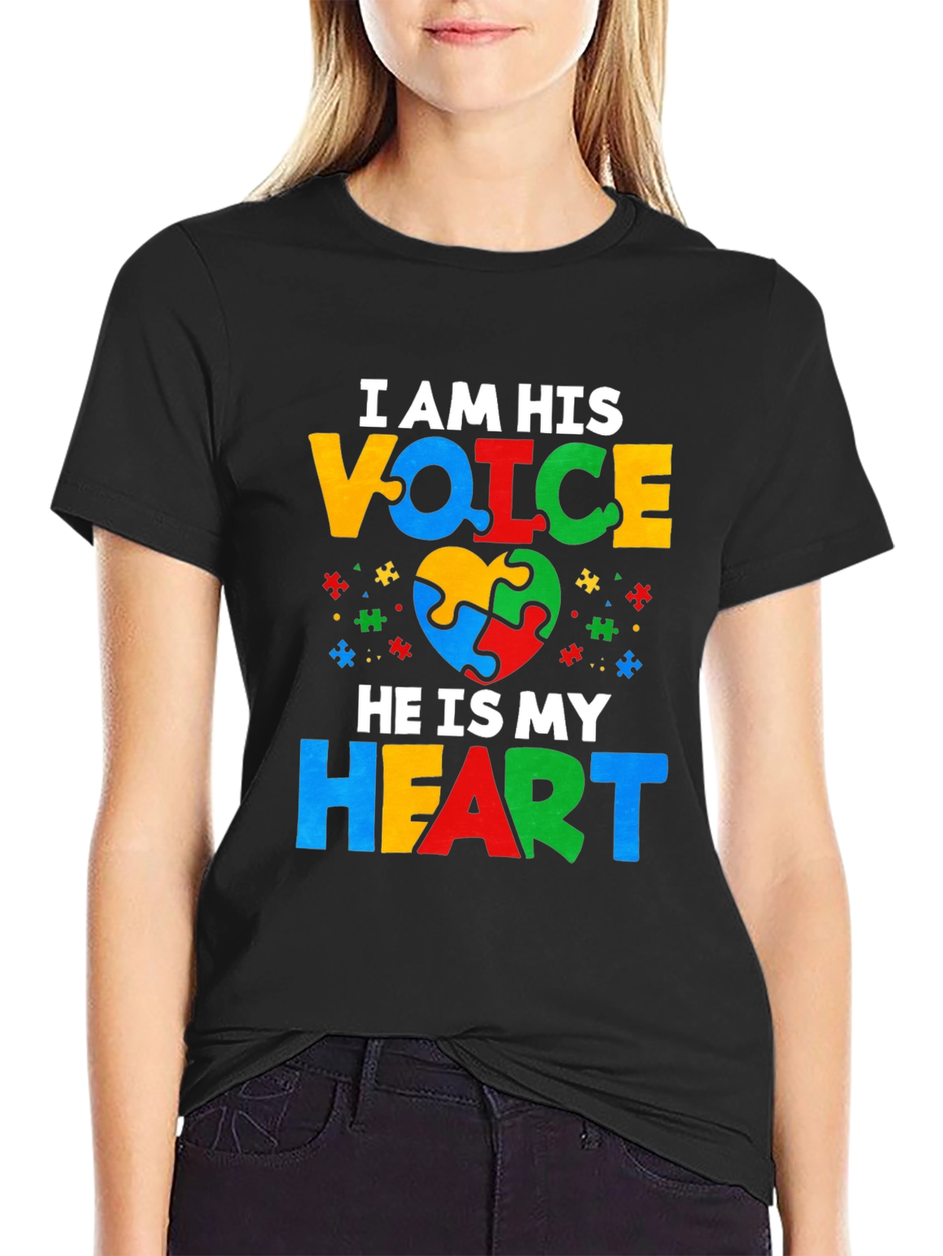Black Autism Awareness T-Shirt - I Am His Voice view 2
