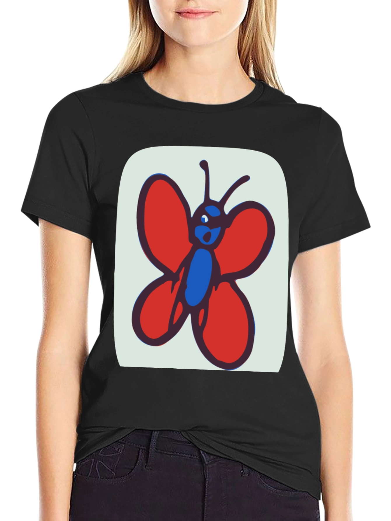 Black Whimsical Butterfly Graphic Tee - Soft Cotton Black T-Shirt view 2