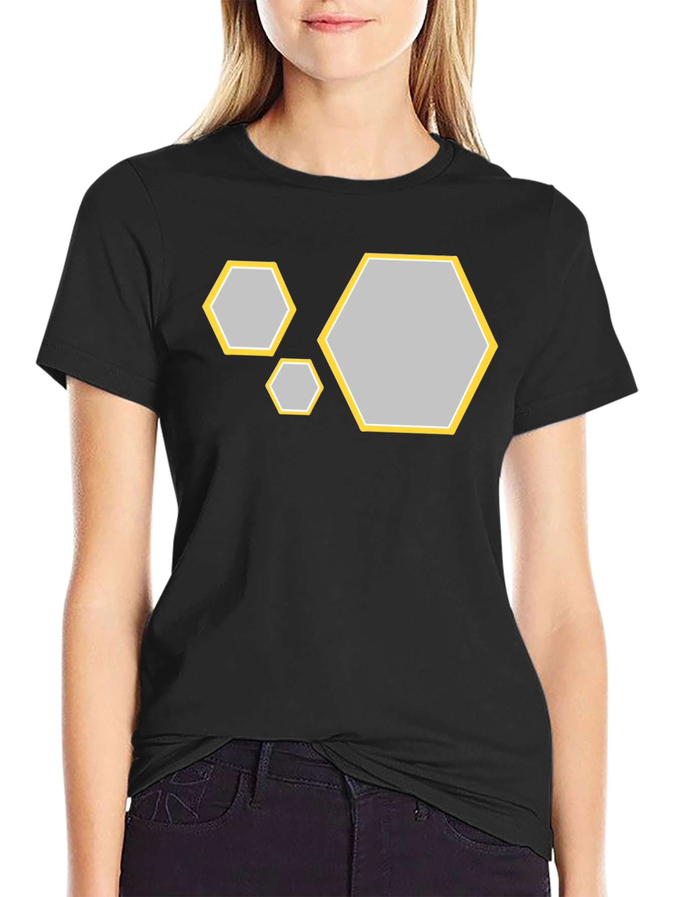 Black Geometric Hexagon Graphic T-Shirt view 2