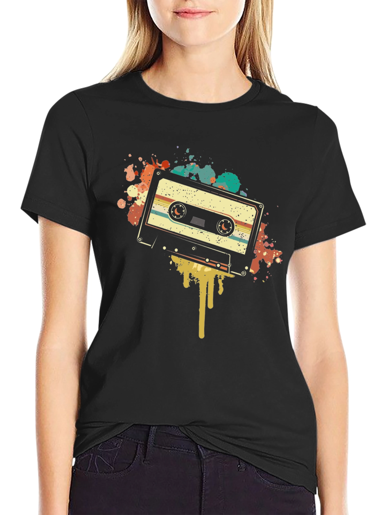 Black Retro Cassette Tape Graphic Tee view 2