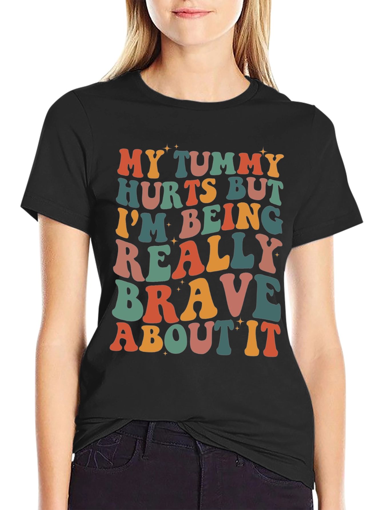 Black Funny Tummy Hurts Brave Graphic Tee view 2