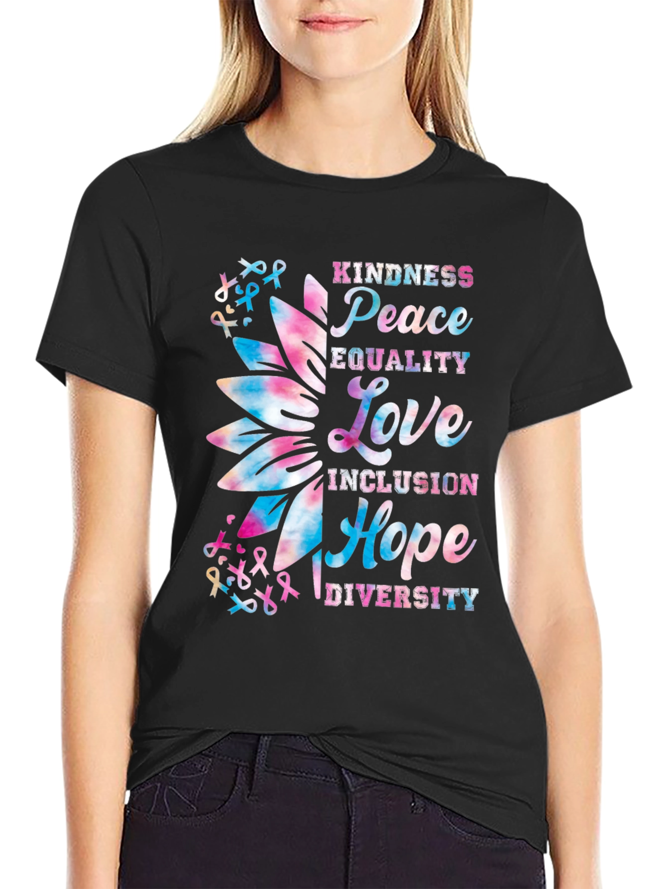 Black Kindness Peace Equality Love T-Shirt view 2
