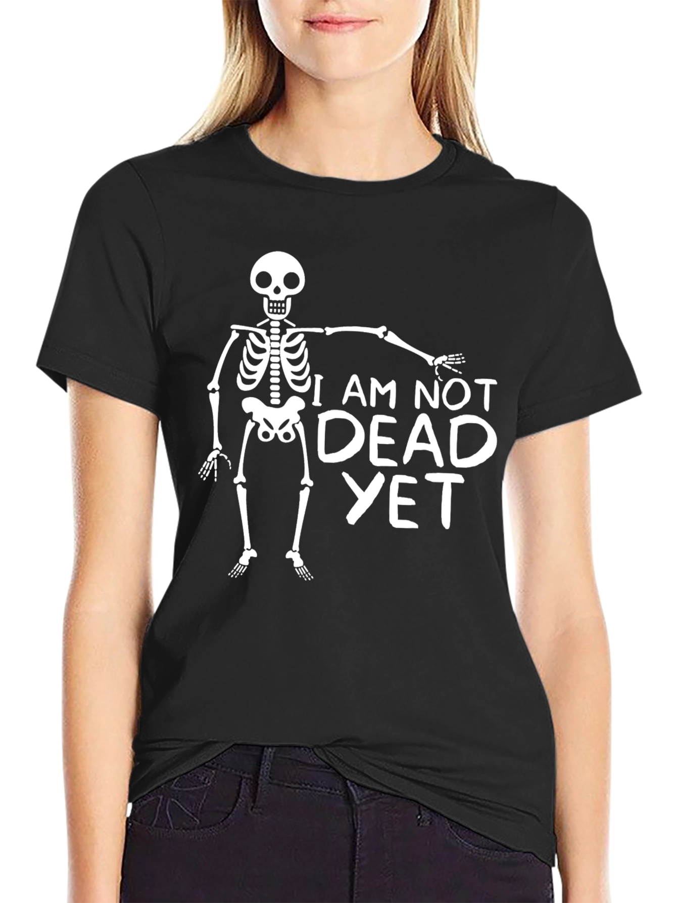 Black Humorous "I Am Not Dead Yet" Skeleton T-Shirt view 2