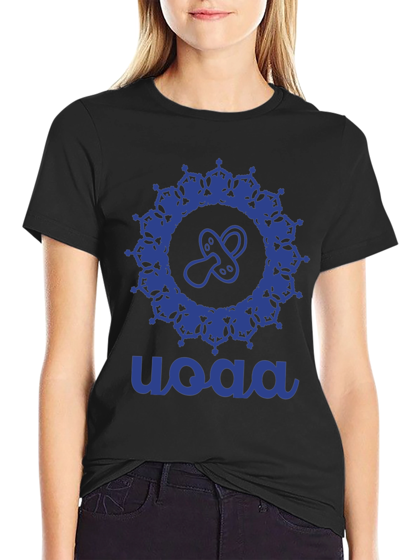 Black Stylish Blue Baby Pacifier Mandala Black T-Shirt view 2