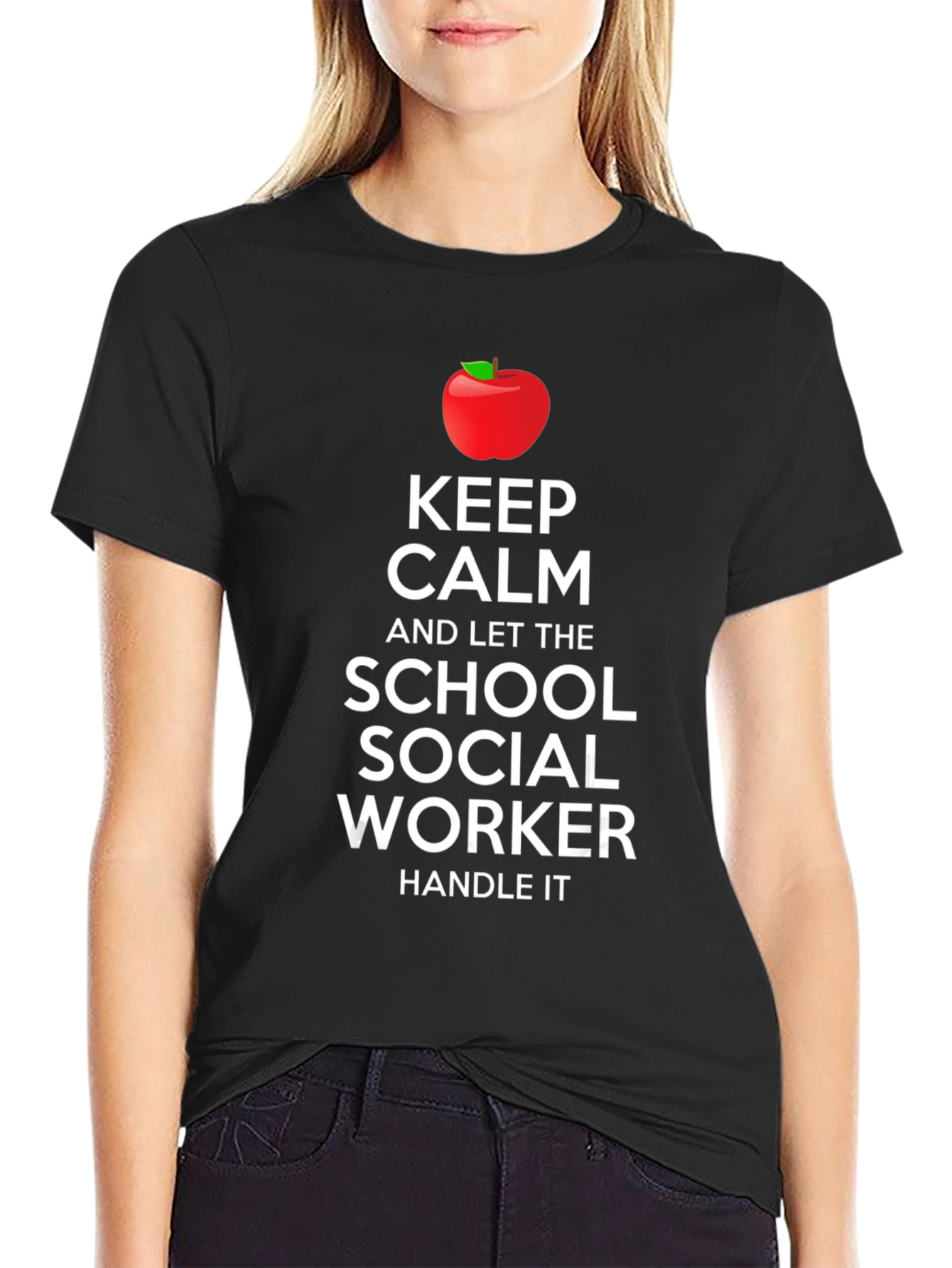 Black Keep Calm School Social Worker Black T-Shirt view 2