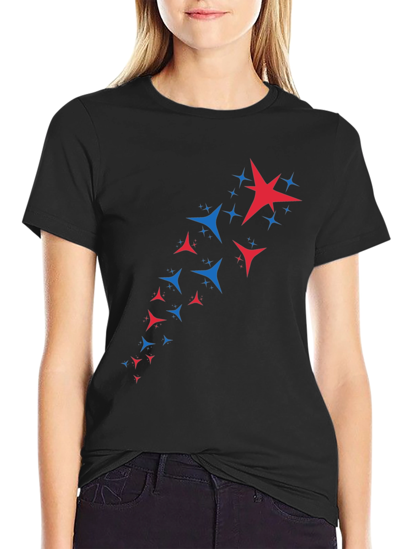 Black Star Pattern Black T-Shirt view 2