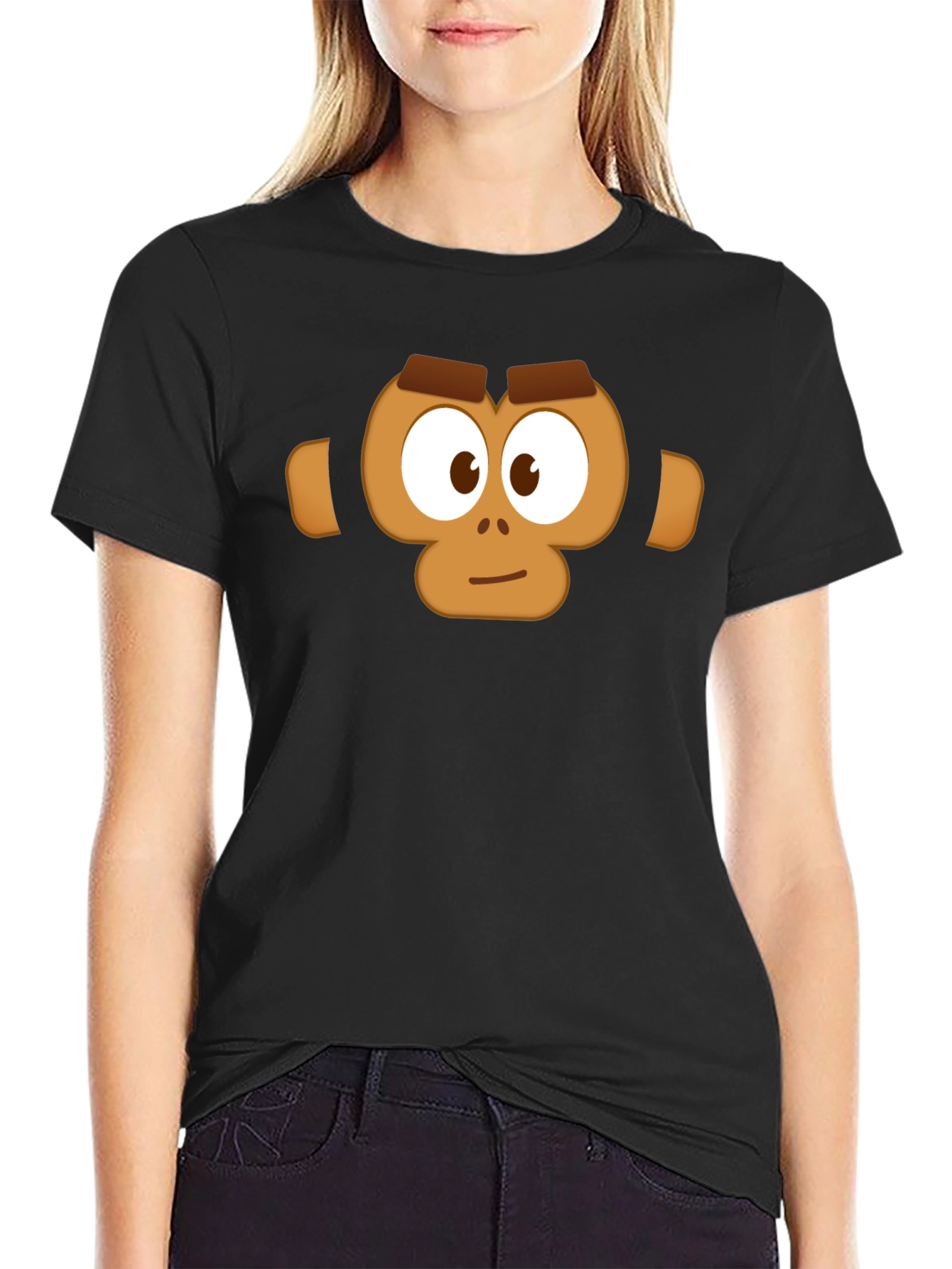 Black Monkey Face Graphic T-Shirt - Casual Black Tee view 2