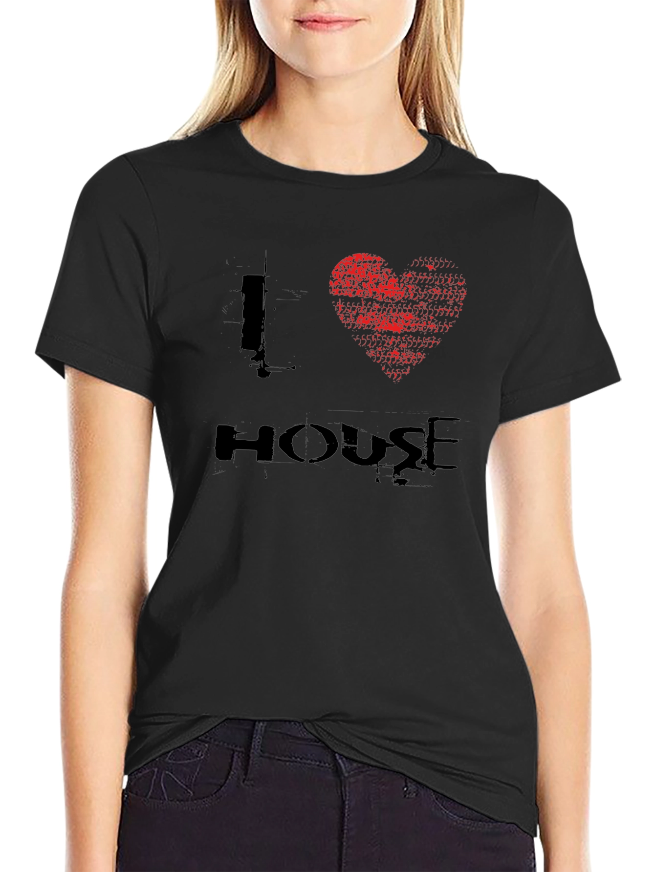 Black I Heart House Music Black Graphic T-Shirt view 2