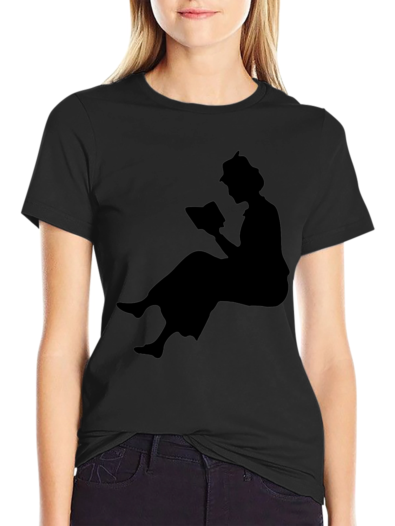 Black Silhouette Reading T-Shirt - Black view 2