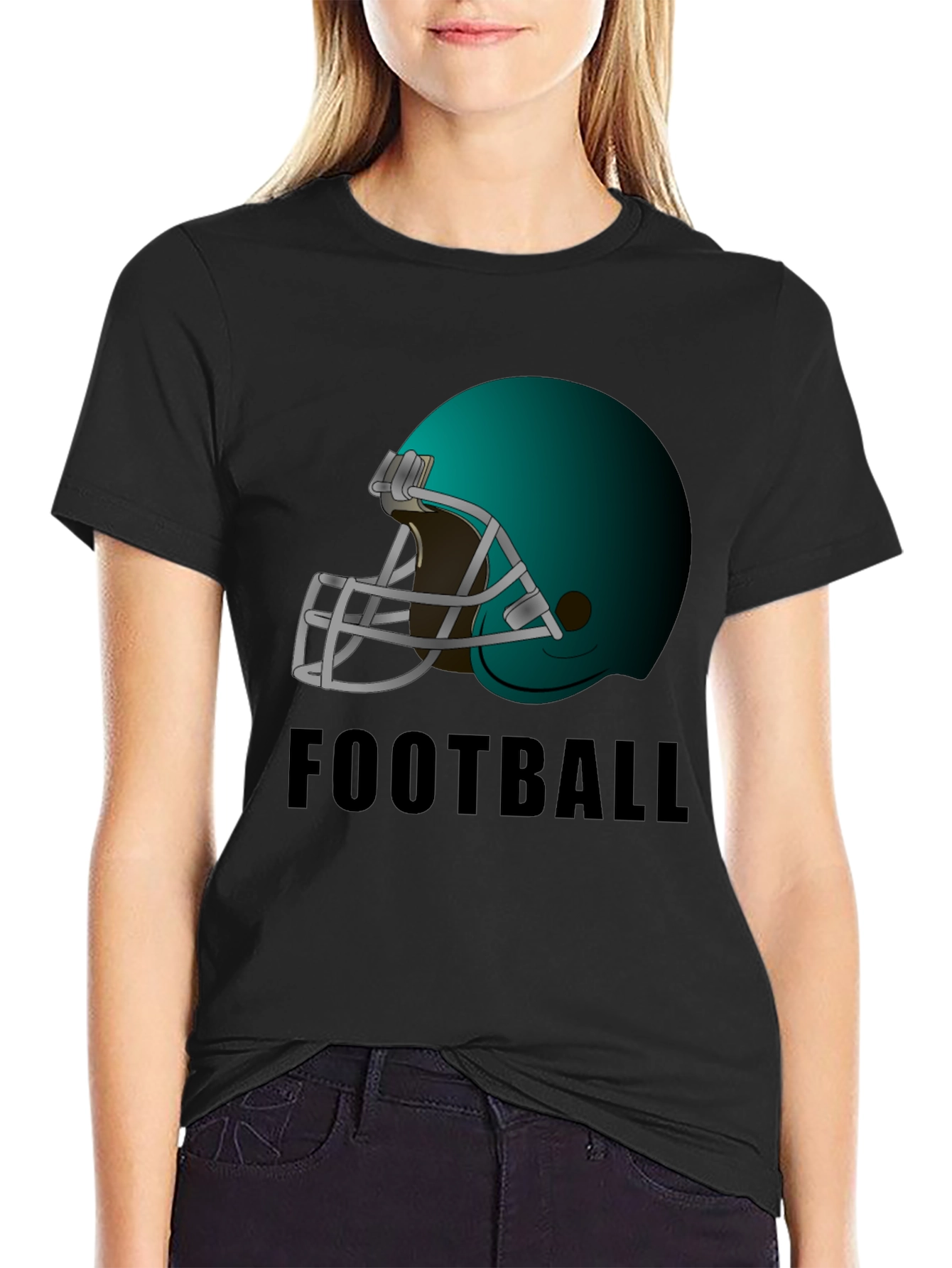 Black Football Helmet Graphic Tee - Black Cotton T-Shirt view 2