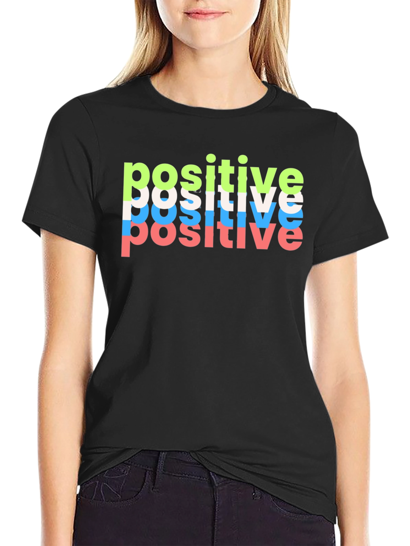 Black Positive Vibes Black T-Shirt view 2