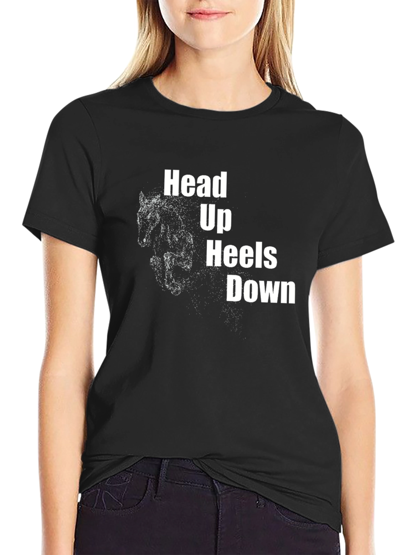 Black Head Up Heels Down Black T-Shirt view 2