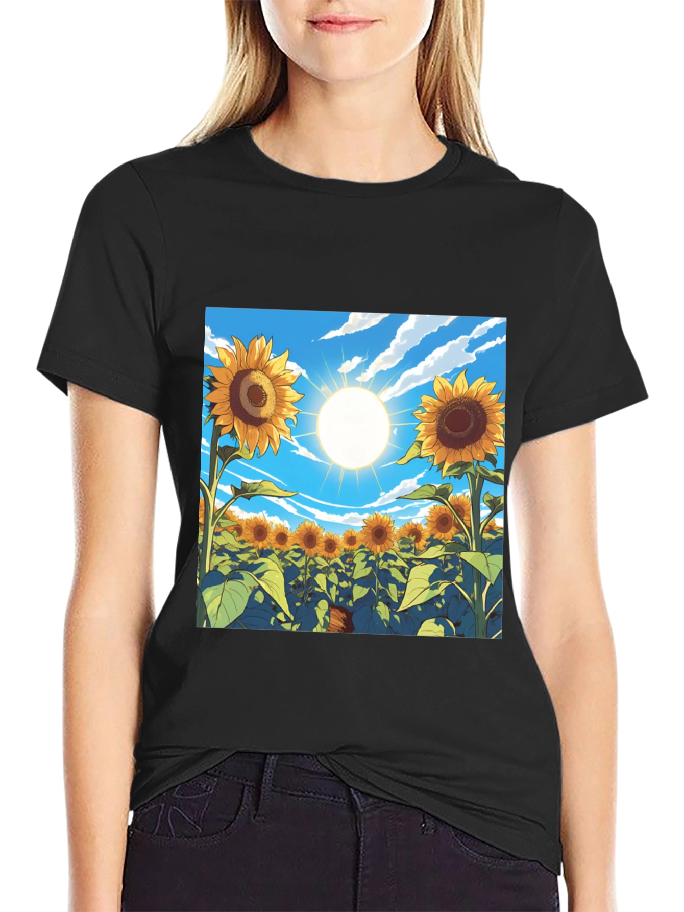 Black Sunflower Field Graphic T-Shirt - Black view 2