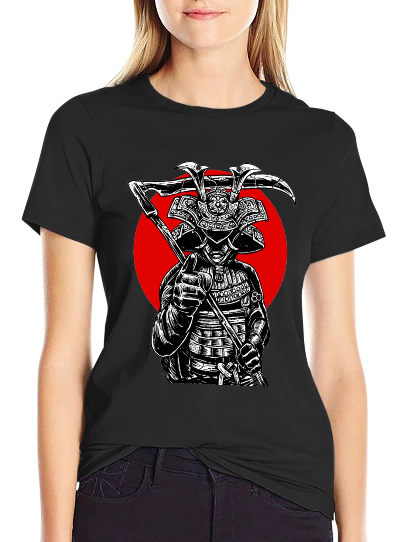 Black Samurai Warrior Graphic Tee - Black Cotton T-Shirt view 2