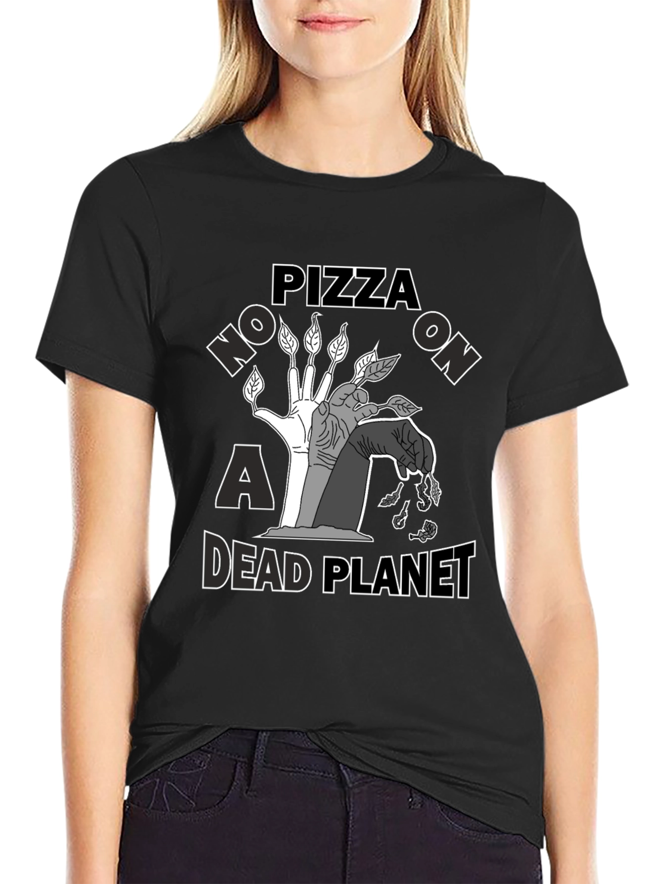 Black Pizza on a Dead Planet Graphic T-Shirt view 2