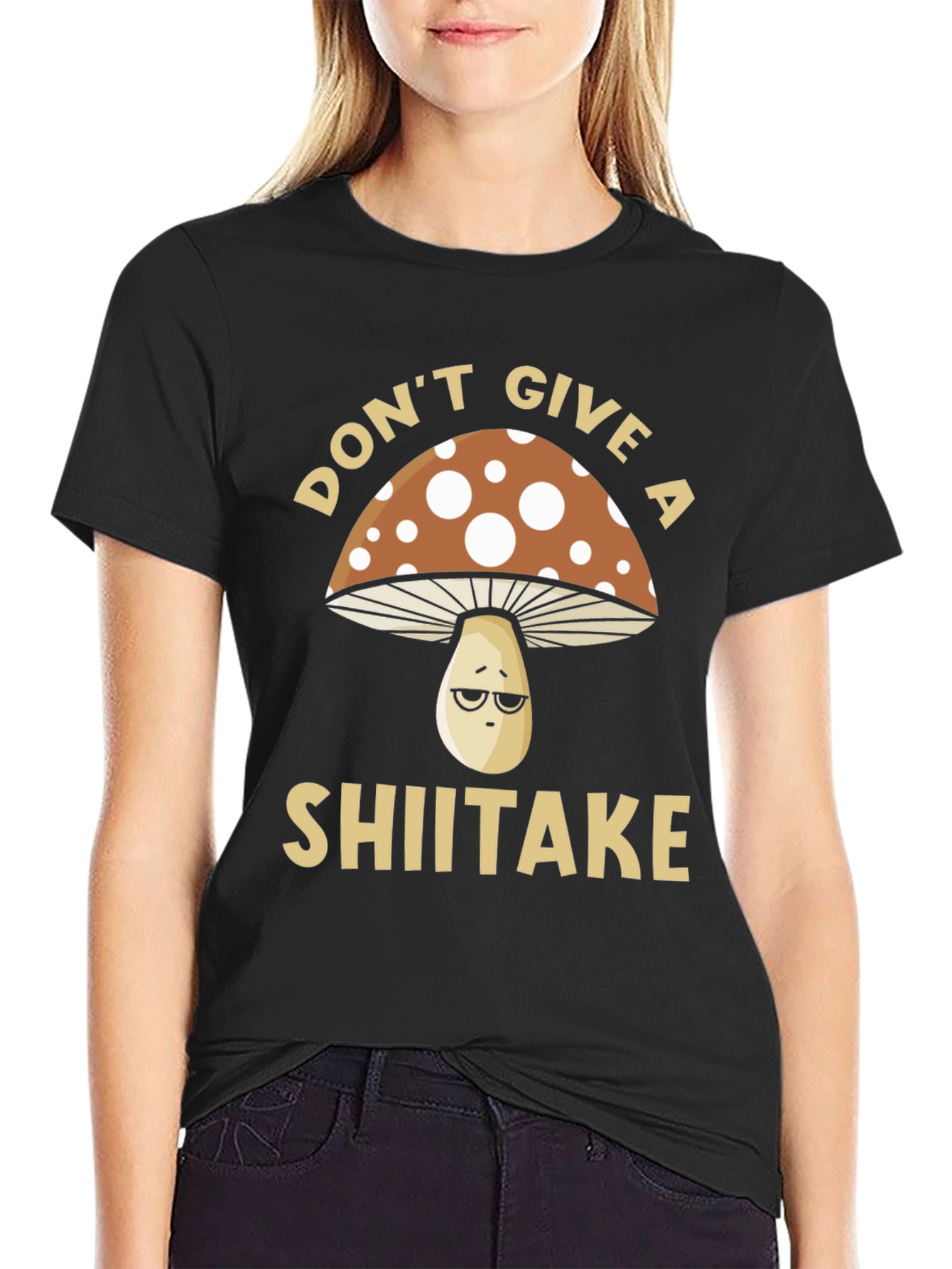 Black Don't Give a Shiitake T-Shirt - Funny Mushroom Tee view 2