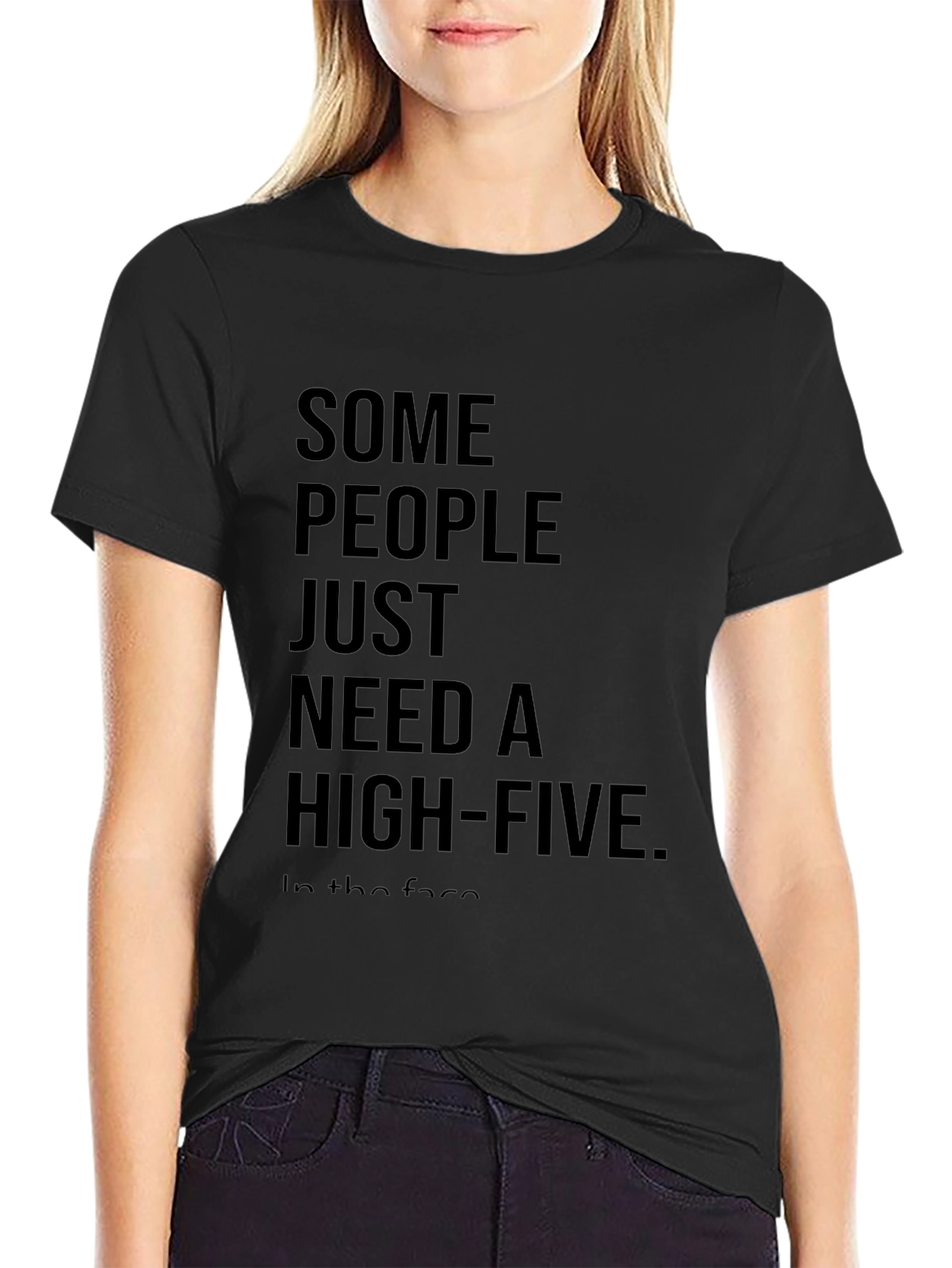 Black Sarcastic High-Five Black Cotton T-Shirt view 2