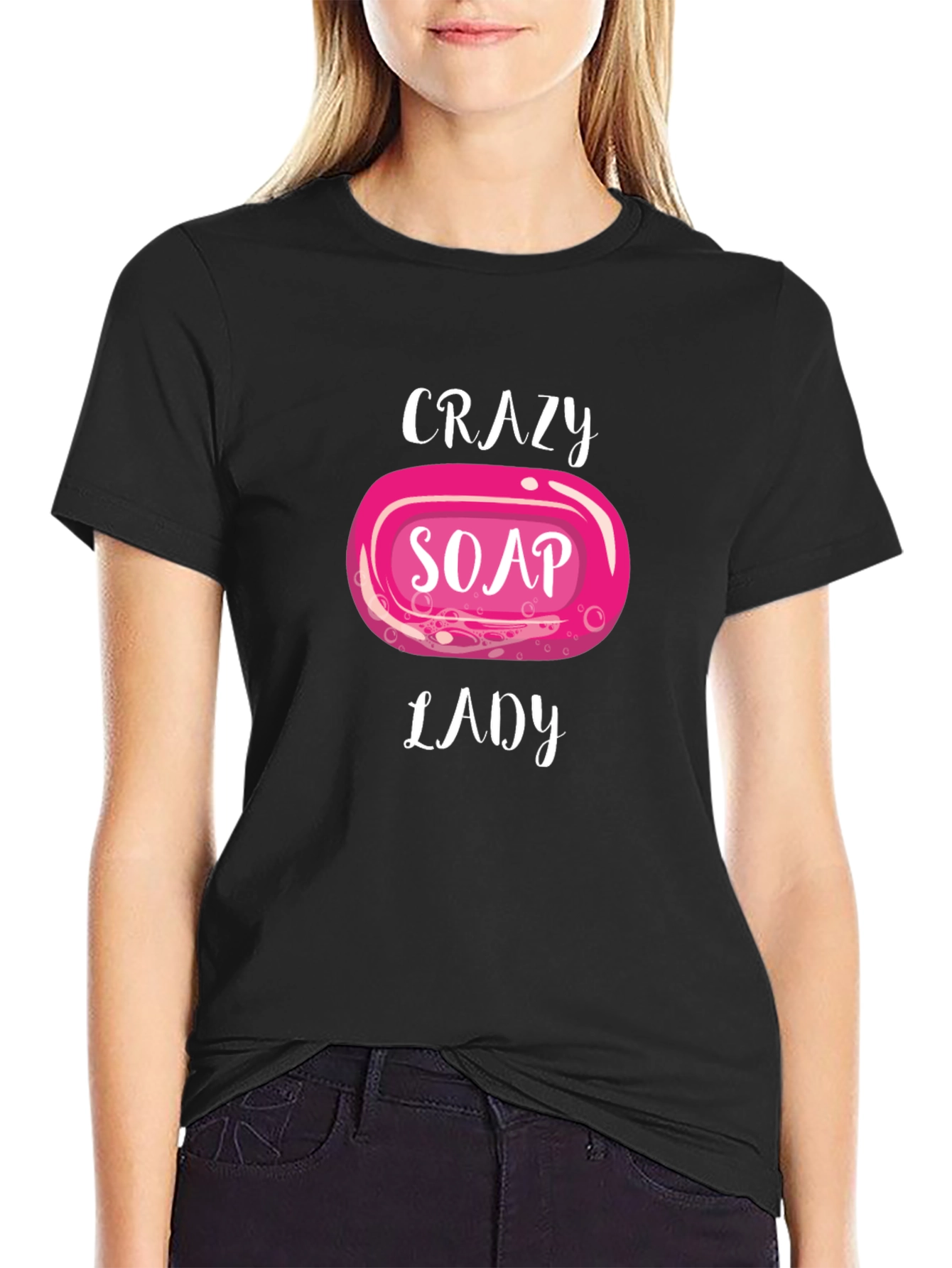 Black Crazy Soap Lady Black T-Shirt view 2
