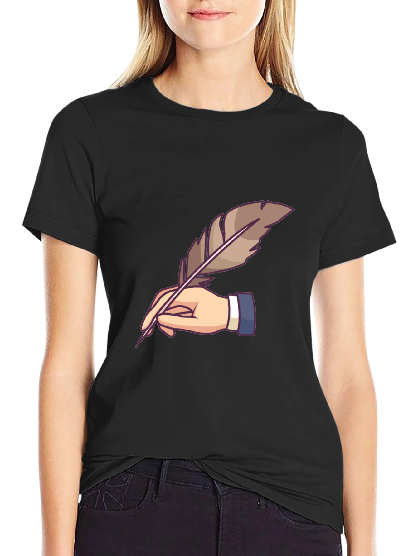 Black Quill Pen Writer Graphic Tee view 2
