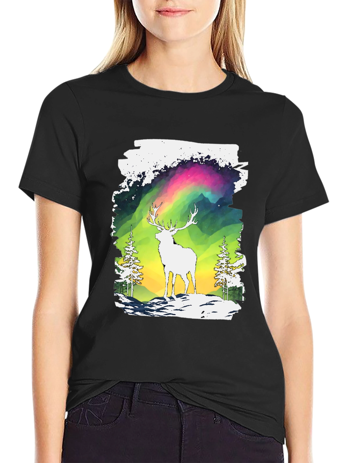 Black Deer Aurora Graphic T-Shirt view 2
