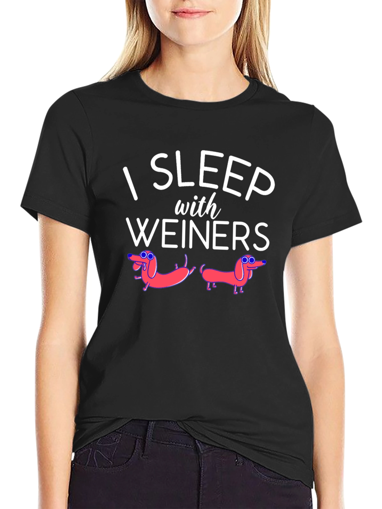 Black I Sleep With Weiners Funny Graphic Tee view 2