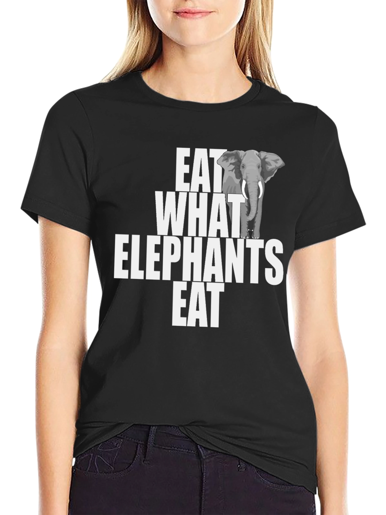 Black Eat What Elephants Eat Funny Graphic T-Shirt view 2