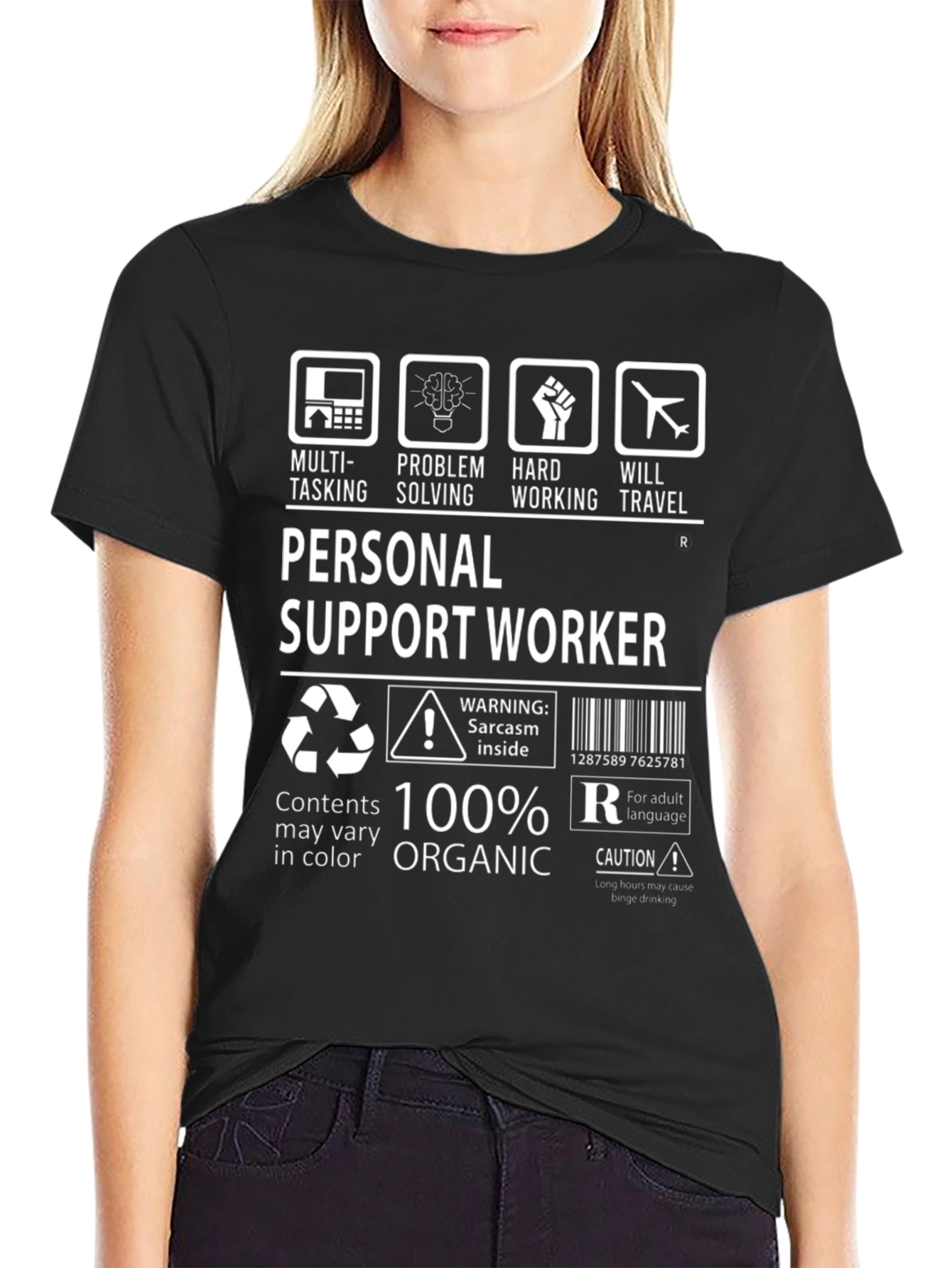 Black Personal Support Worker Graphic Tee view 2