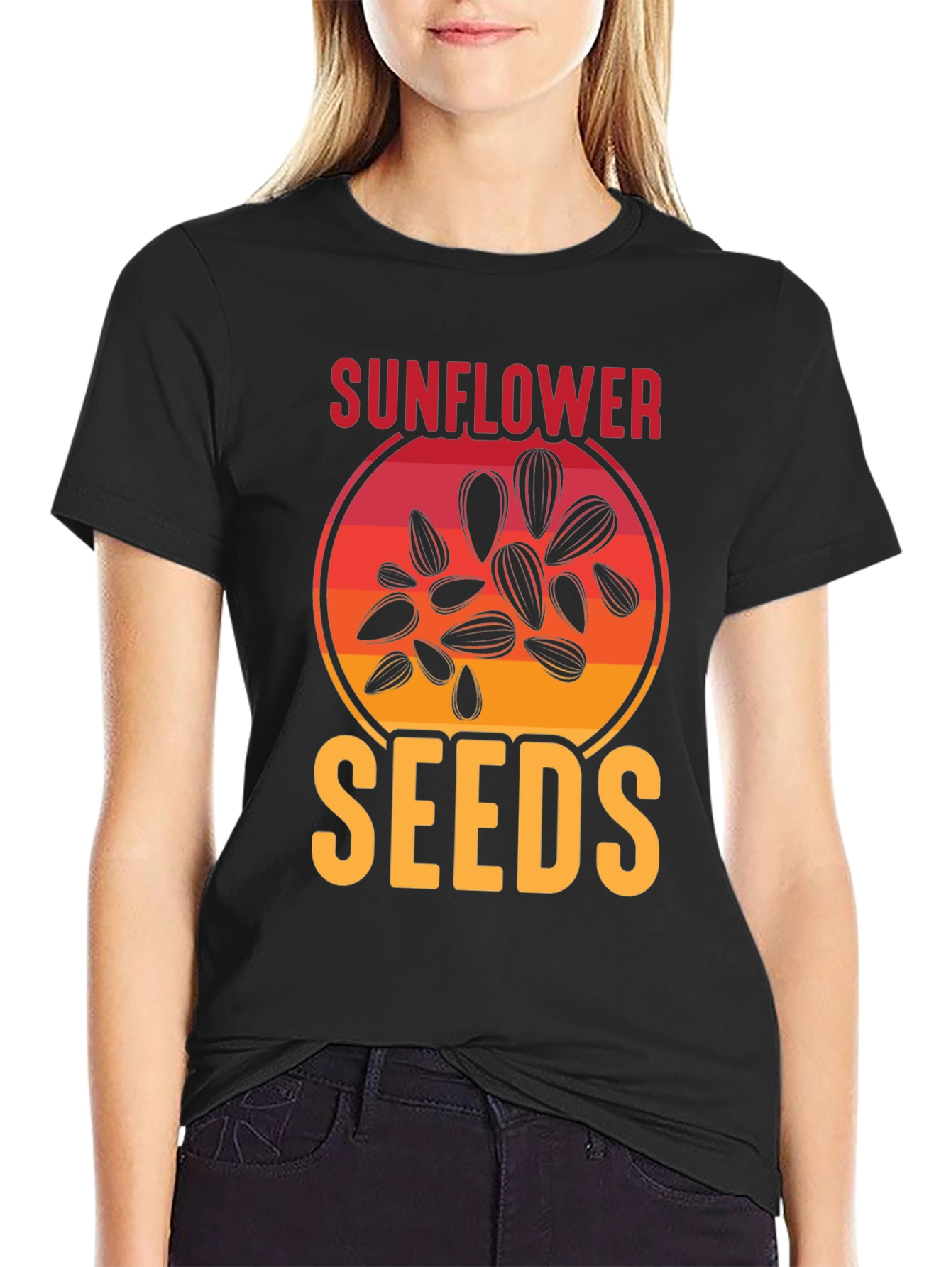 Black Sunflower Seeds Graphic Tee - Unisex Black T-Shirt view 2