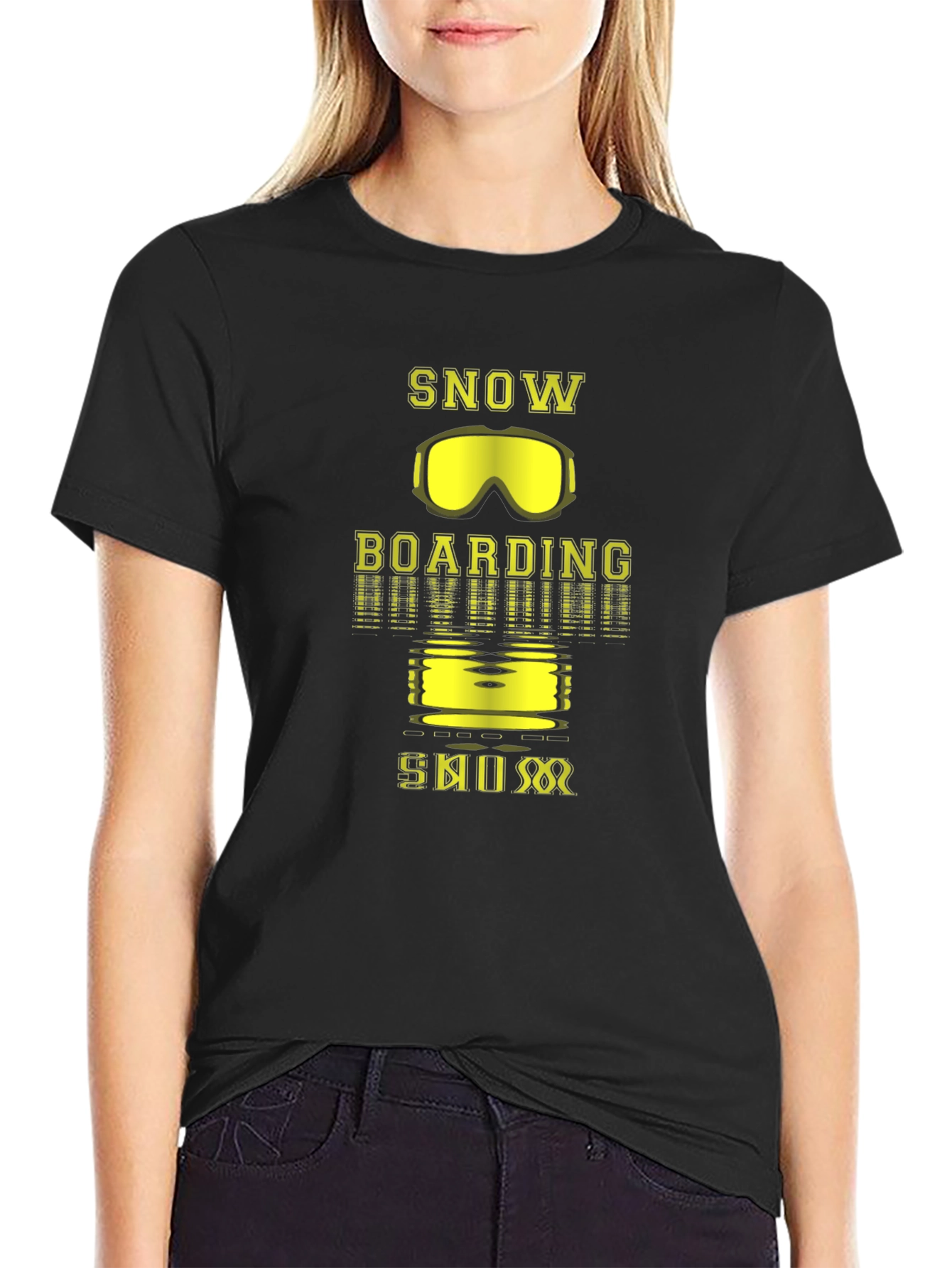 Black Snowboarding Graphic Tee - Black Cotton T-Shirt view 2