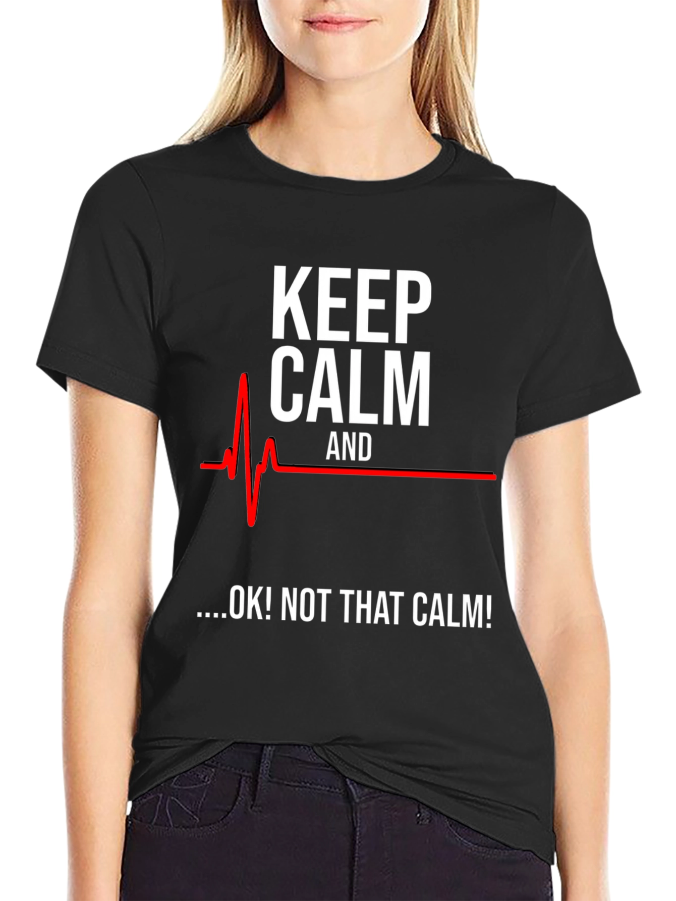 Black Keep Calm Funny ECG T-Shirt view 2