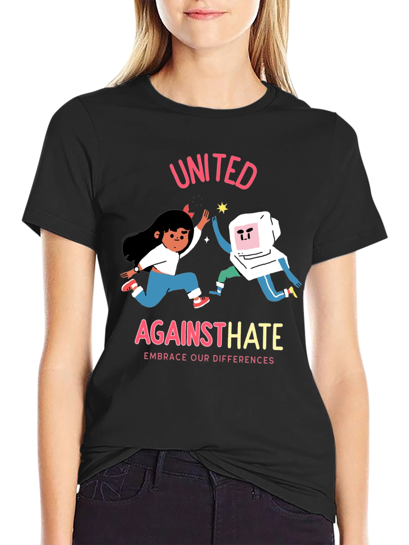 Black United Against Hate Graphic T-Shirt view 2