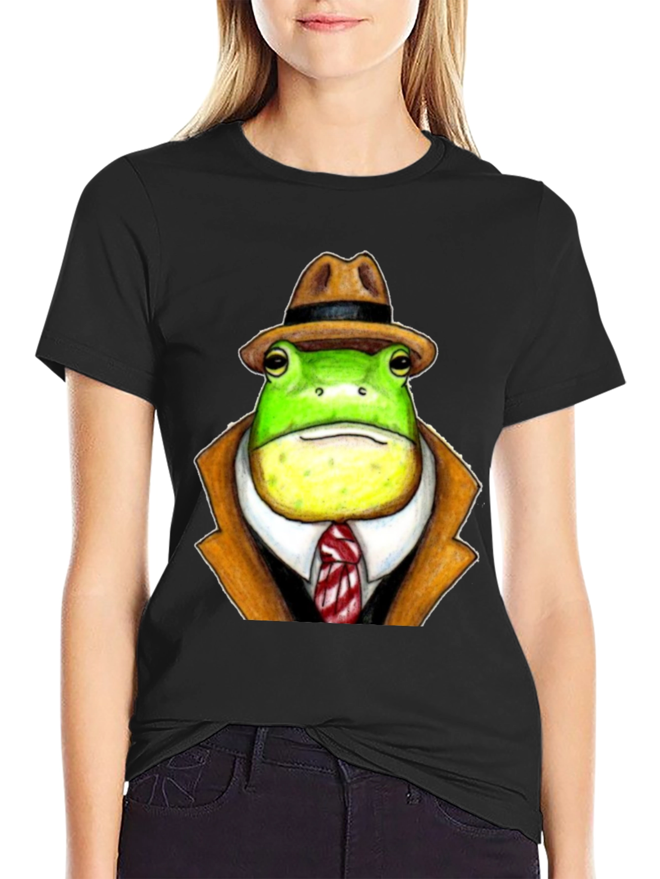 Black Frog Detective T-Shirt - Funny Cartoon Animal Tee view 2