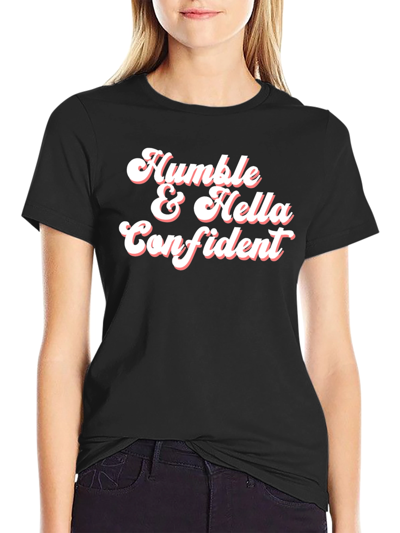 Black Humble & Hella Confident Graphic Tee - Black Cotton Blend view 2