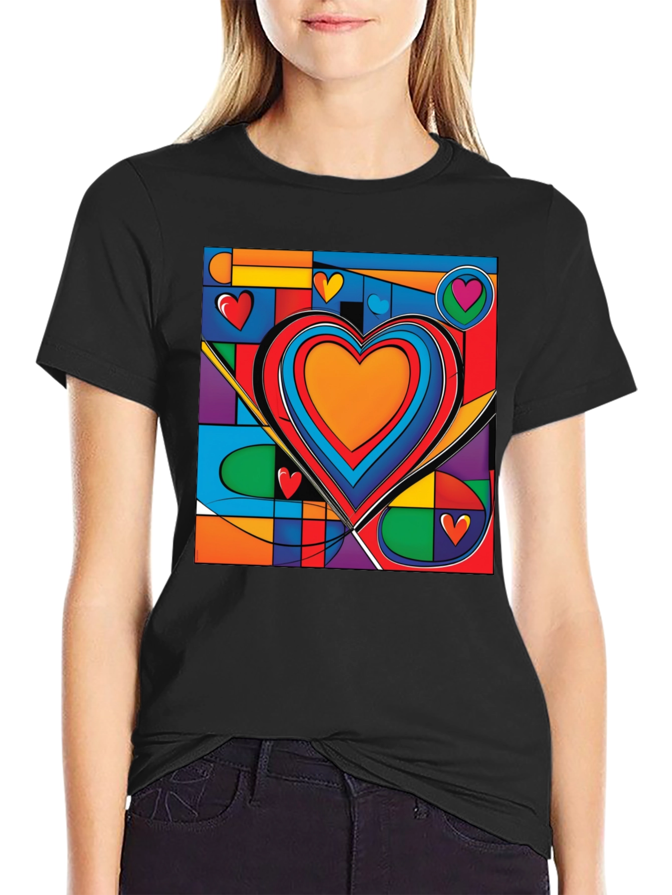 Black Abstract Heart Graphic Tee - Modern Art T-Shirt view 2
