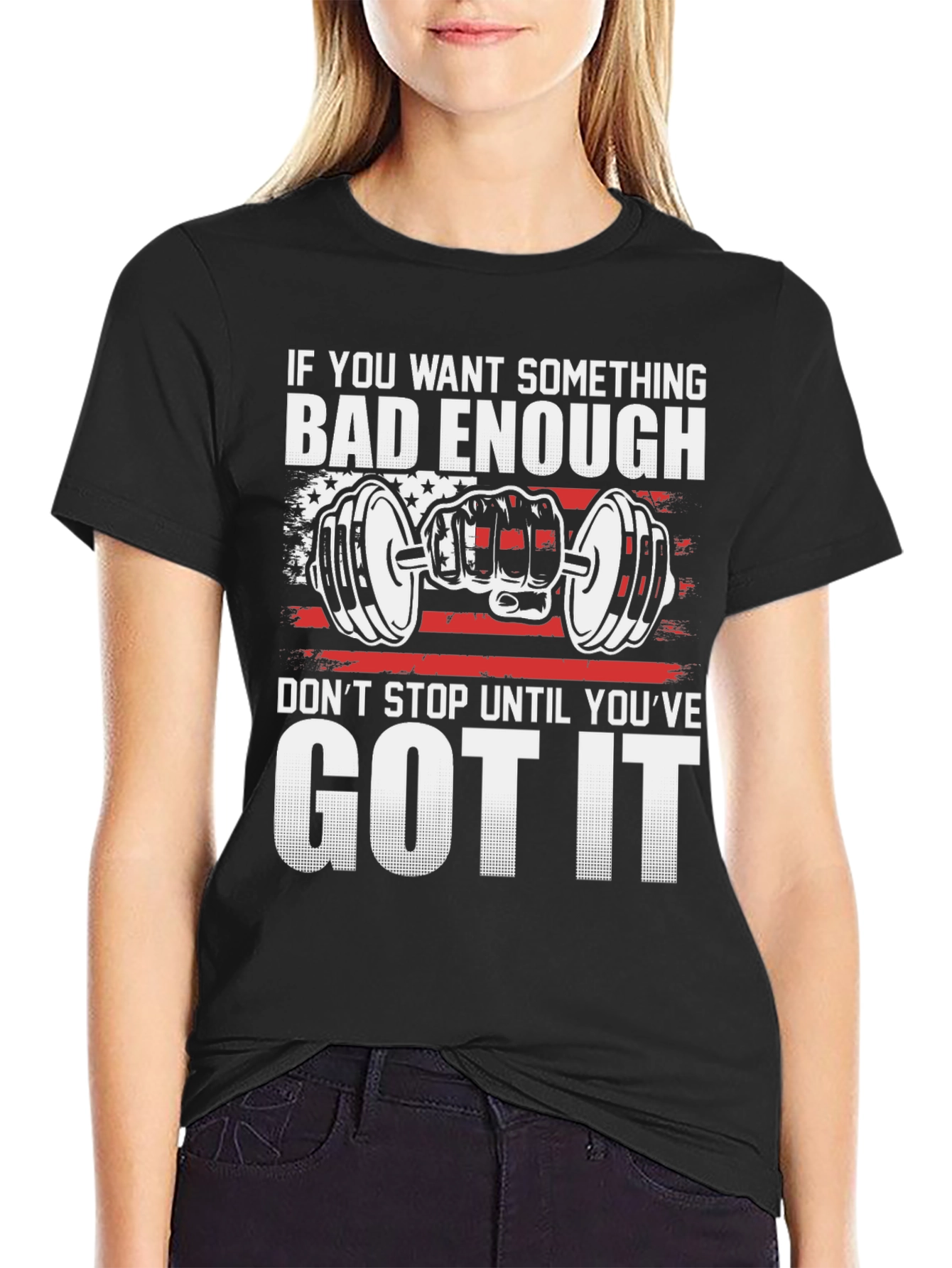Black Motivational Gym T-Shirt: If You Want It Bad Enough view 2