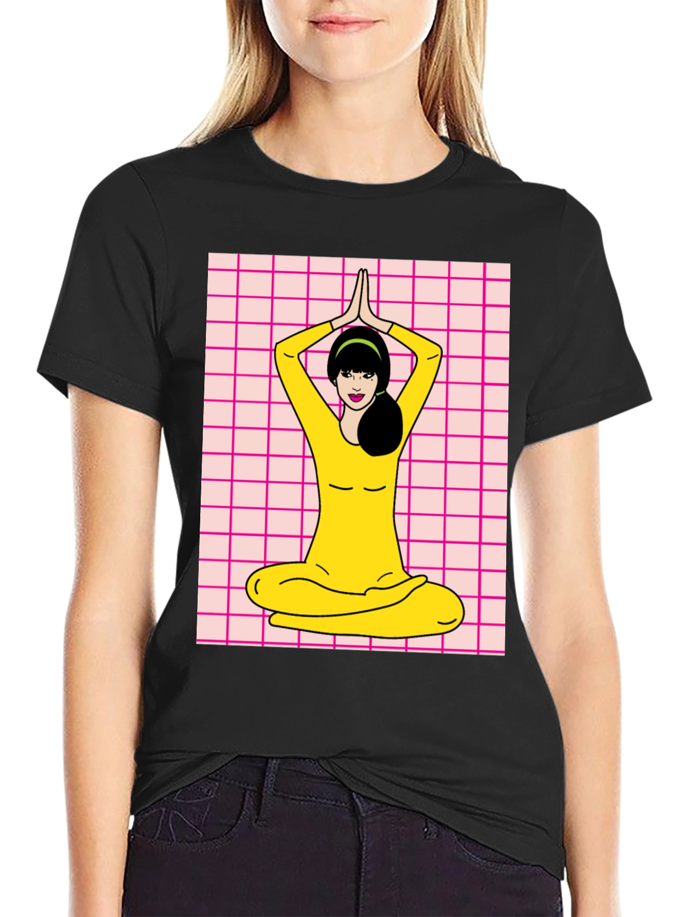 Black Yoga Girl Graphic Tee - Retro Style view 2