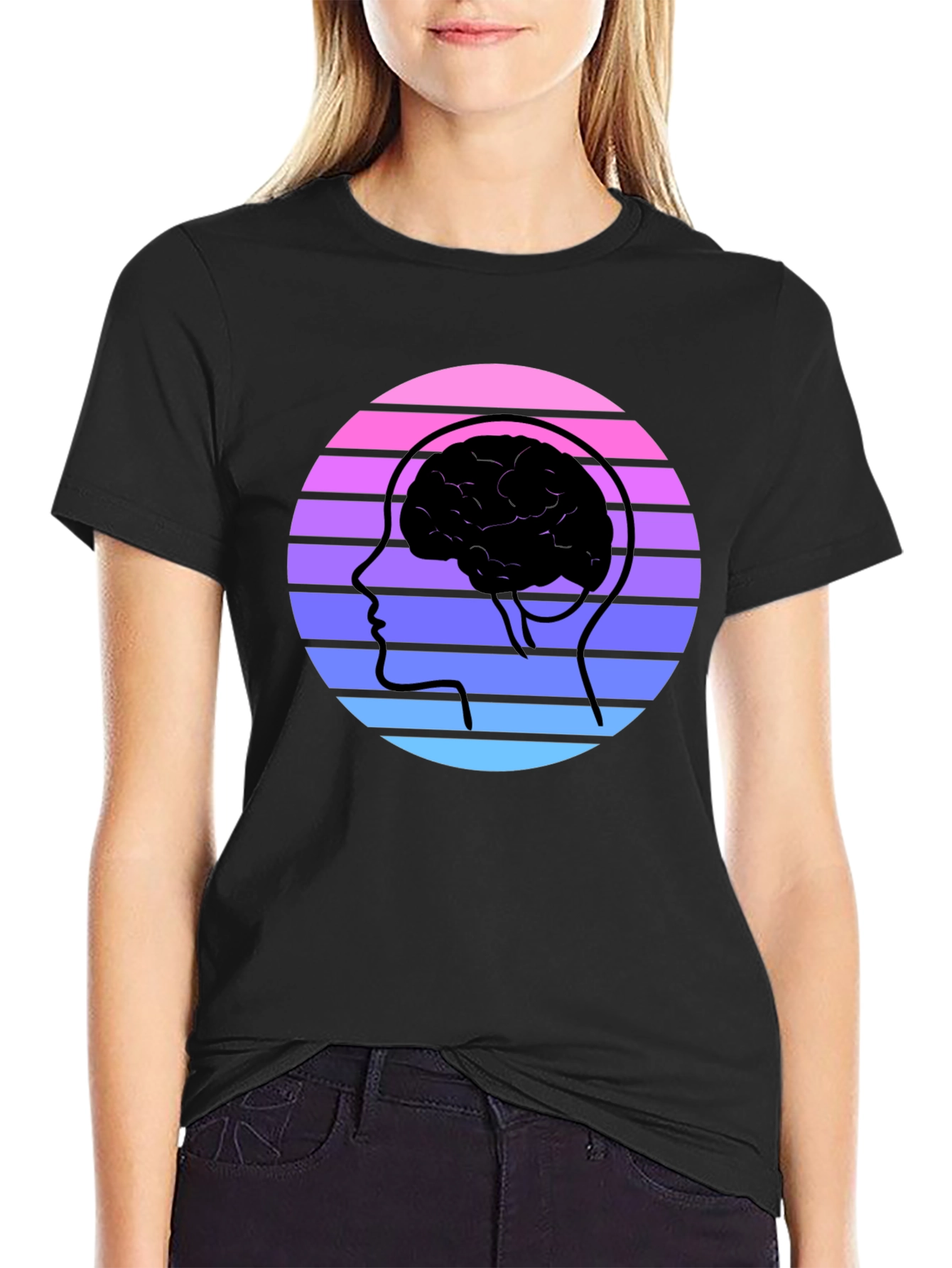Black Retro Brain Graphic Tee - Black view 2