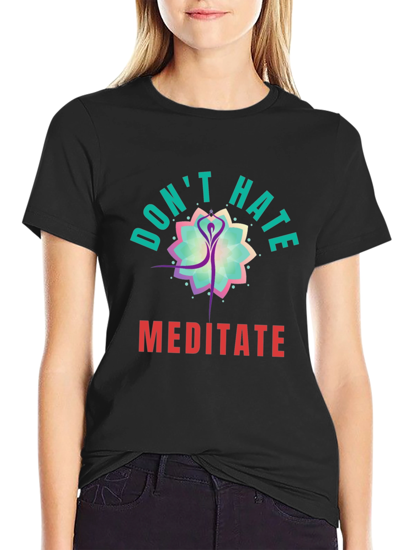 Black Don't Hate Meditate Black Graphic Tee view 2