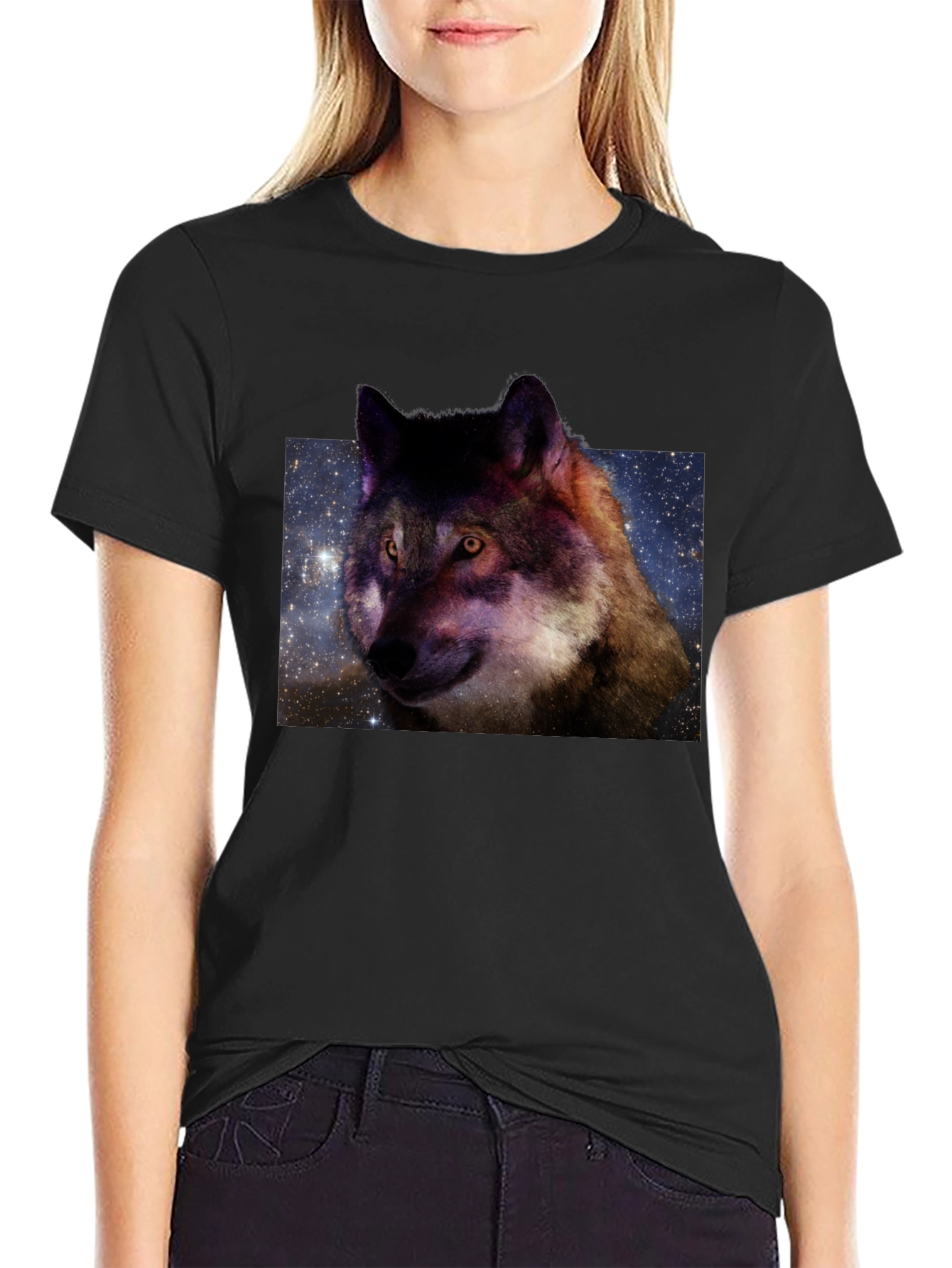 Black Galaxy Wolf Graphic Tee view 2