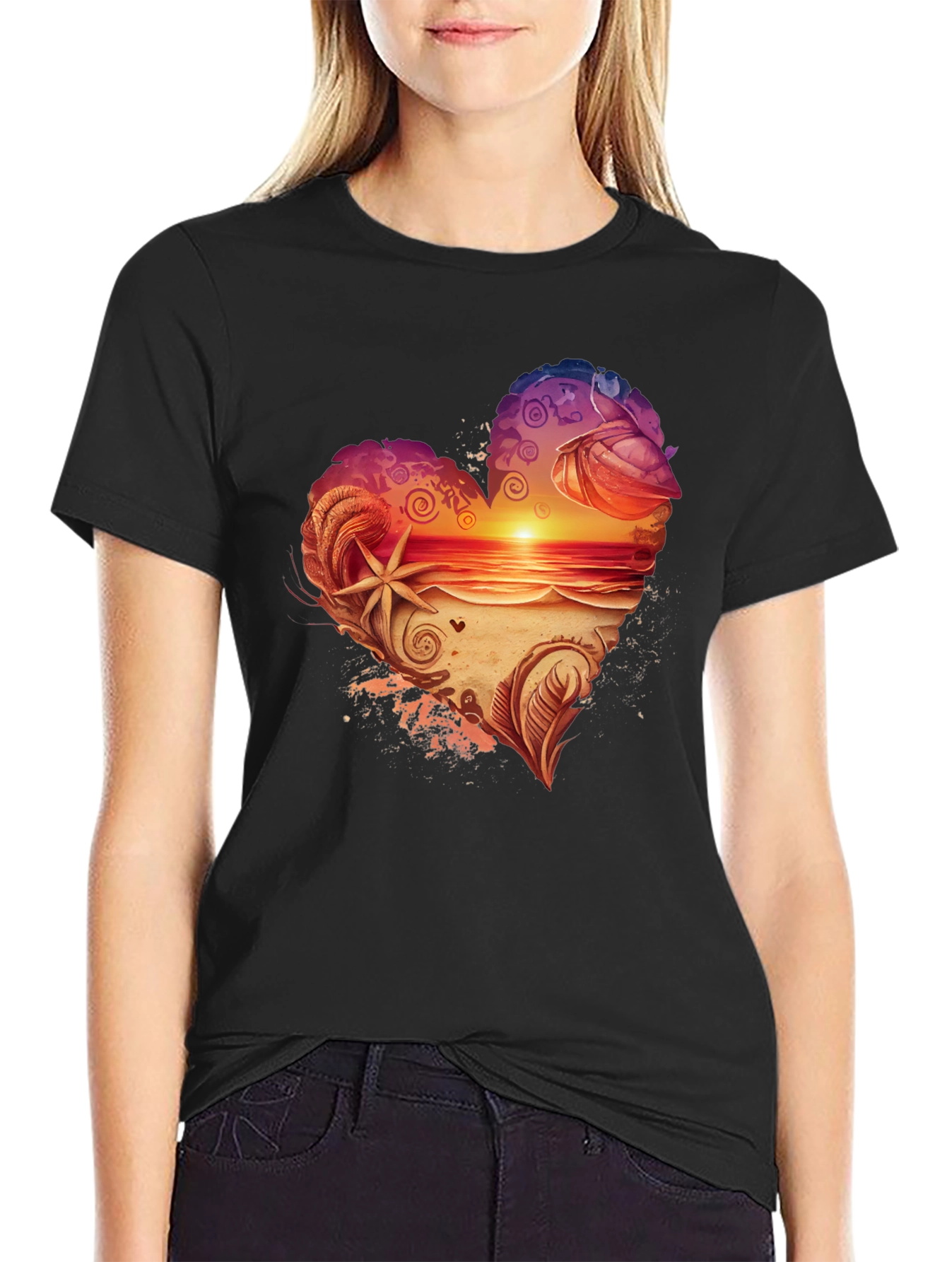 Black Heart Sunset Beach Graphic Tee - Black view 2