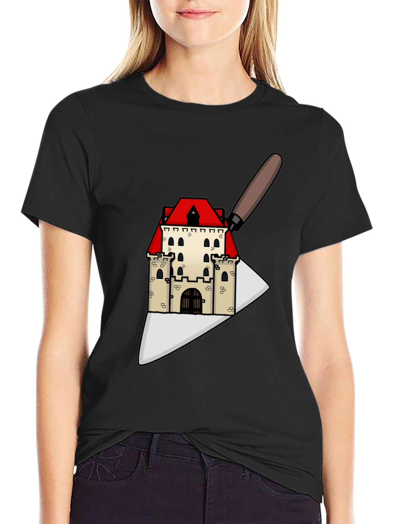 Black Architect T-Shirt: Castle on Trowel Design view 2