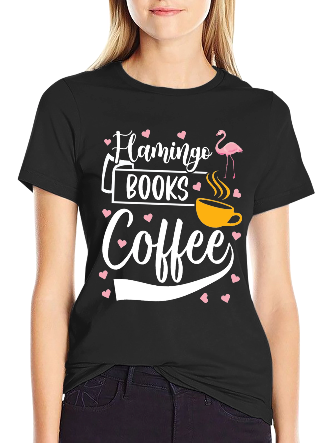 Black Flamingo Books Coffee T-Shirt view 2