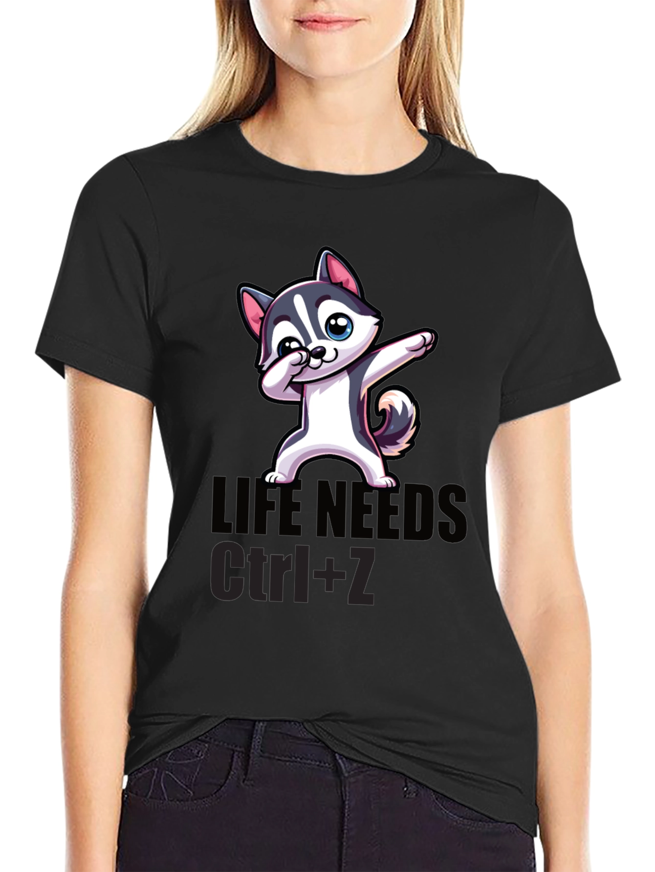 Black Life Needs Ctrl+Z T-Shirt, Cartoon Dog Dab view 2